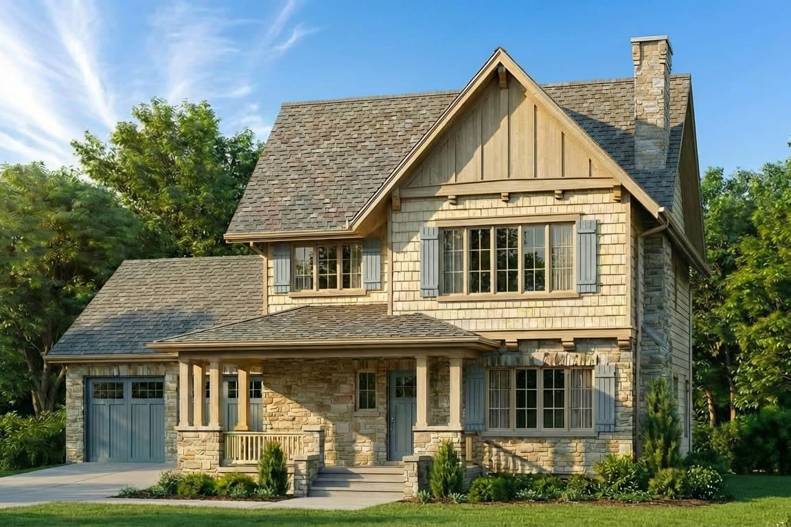 Plan image - 70969MK:Craftsman Cottage House Plan with Four Bedrooms and Two-Story Great Room