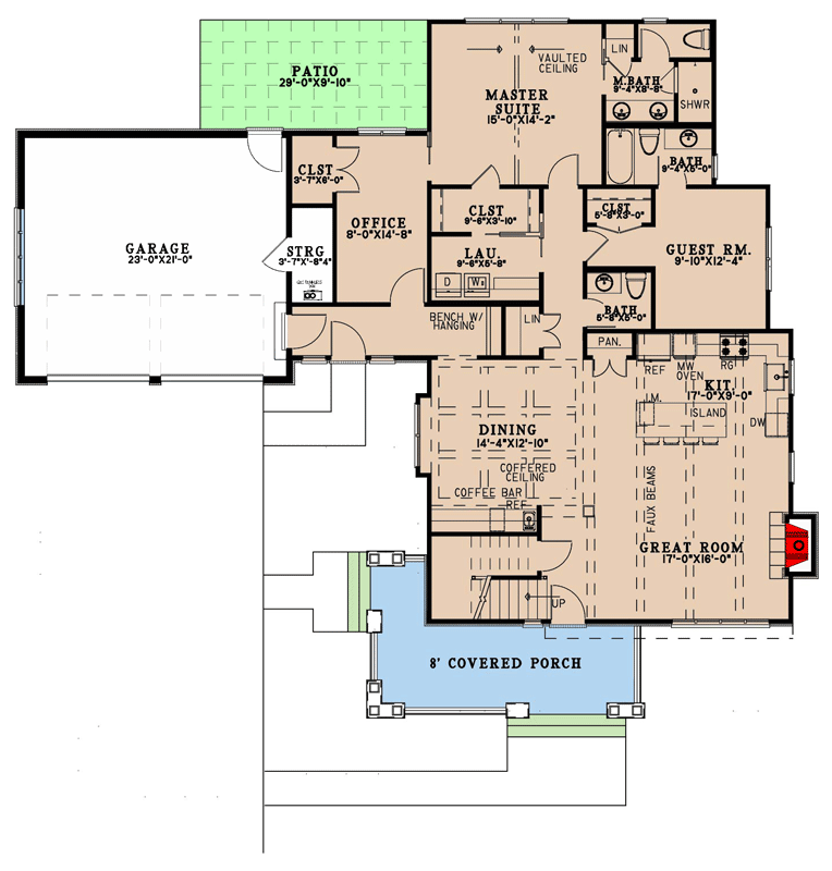 Plan 70969MK: Craftsman Cottage House Plan with Four Bedrooms and Two-Story Great Room - Floor Plan - Main Level - Bungalow, Cottage, Craftsman