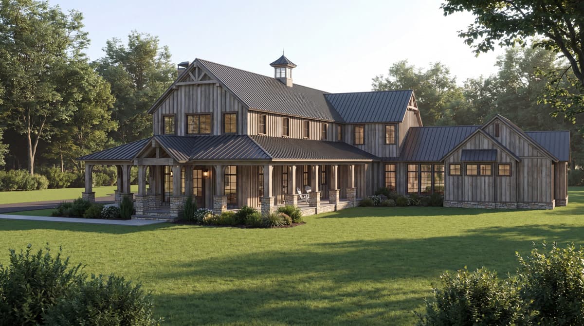 Plan 70970MK: Luxurious Farmhouse House Plan with Four Bedrooms and Wraparound Porch - Image #2 - Farmhouse, Rustic