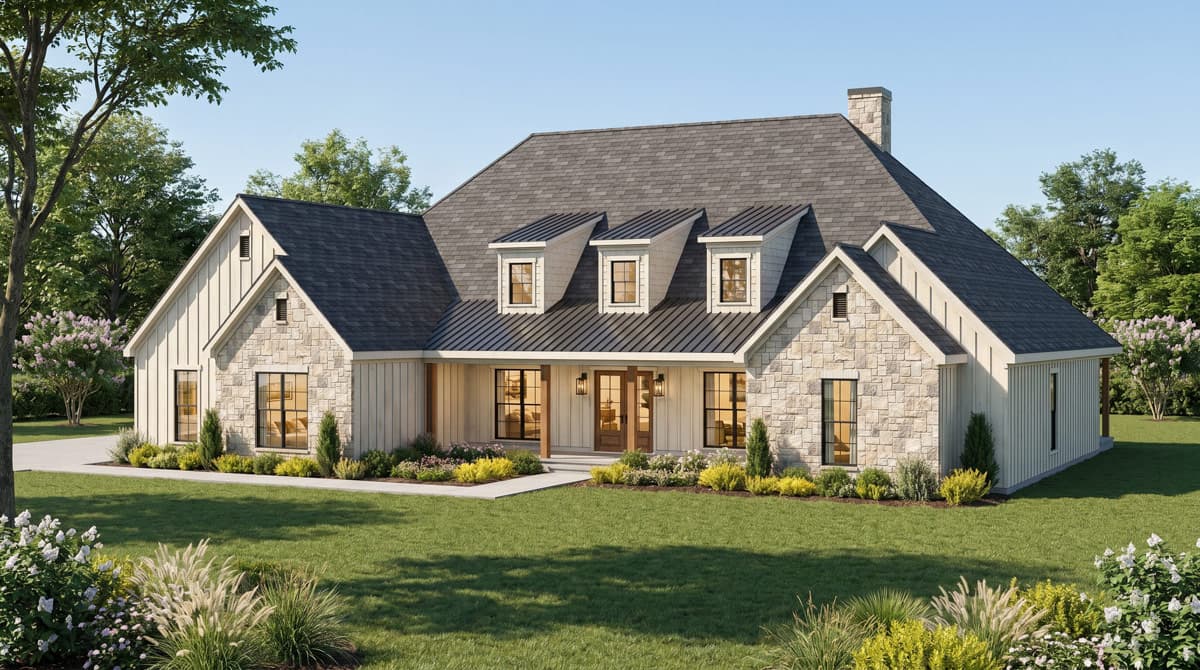 Plan 70972MK: Four Bedroom Farmhouse House Plan with Private Master Suite - Image #2 - Farmhouse, Hill Country, Modern Farmhouse, New American