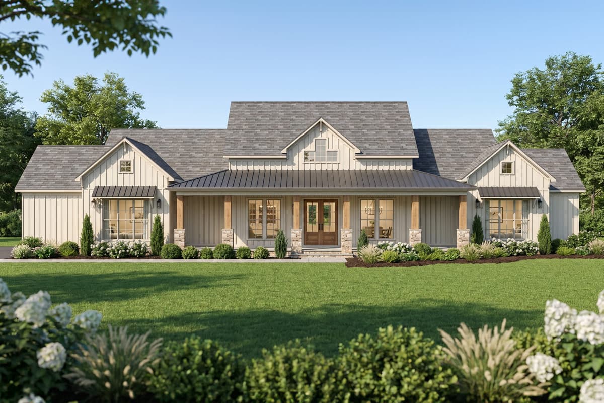 Plan image - 70974MK:Four Bedroom Farmhouse House Plan with Master Suite and Study