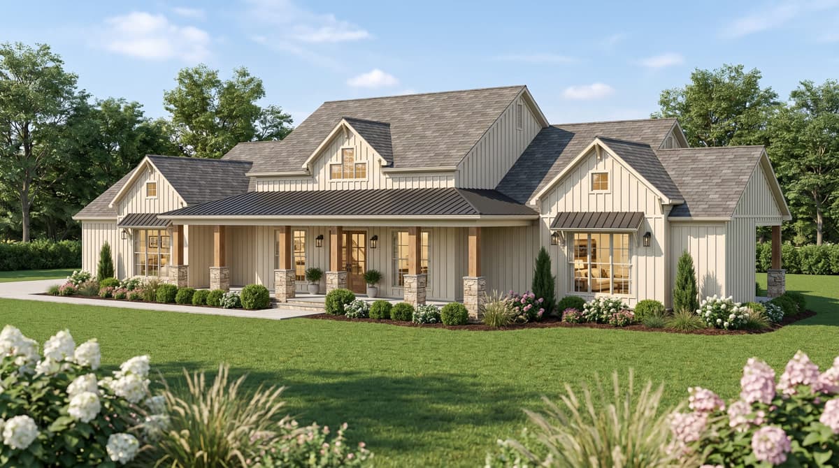 Plan 70974MK: Four Bedroom Farmhouse House Plan with Master Suite and Study - Image #2 - Farmhouse, Modern Farmhouse, New American