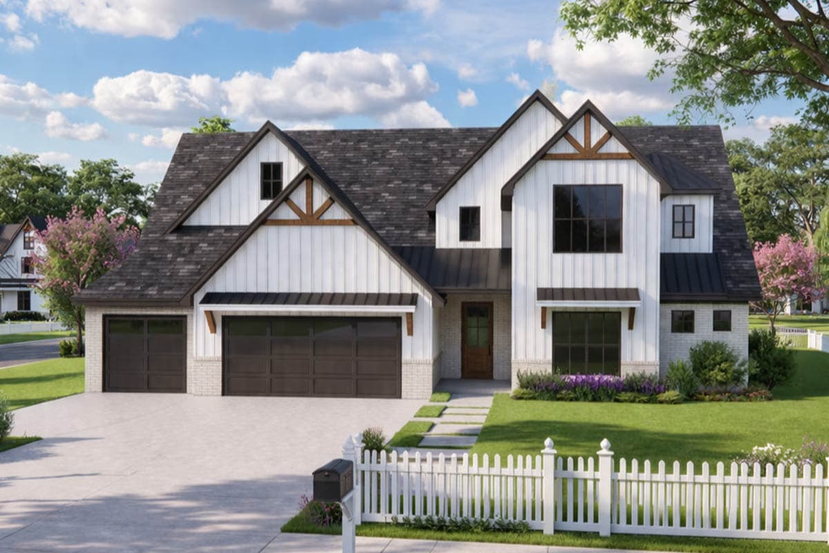 Plan 880006HLN: Traditional Farmhouse House Plan with 4 Bedrooms and 3-Car Garage - Image #3 - Craftsman, Modern Farmhouse, New American, Transitional