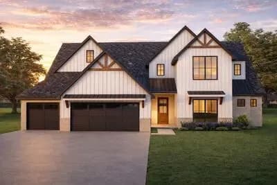 Traditional Farmhouse House Plan with 4 Bedrooms and 3-Car Garage