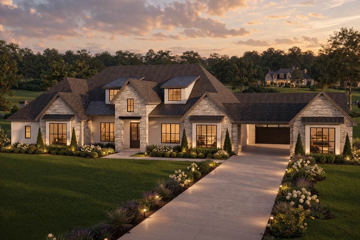 Plan 880007HLN: European Style 5-Bedroom House Plan with Attached 4-Car Garage - Image #3 - European, French Country, New American, Transitional, Tudor