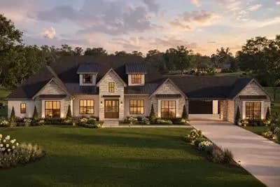 European Style 5-Bedroom House Plan with Attached 4-Car Garage