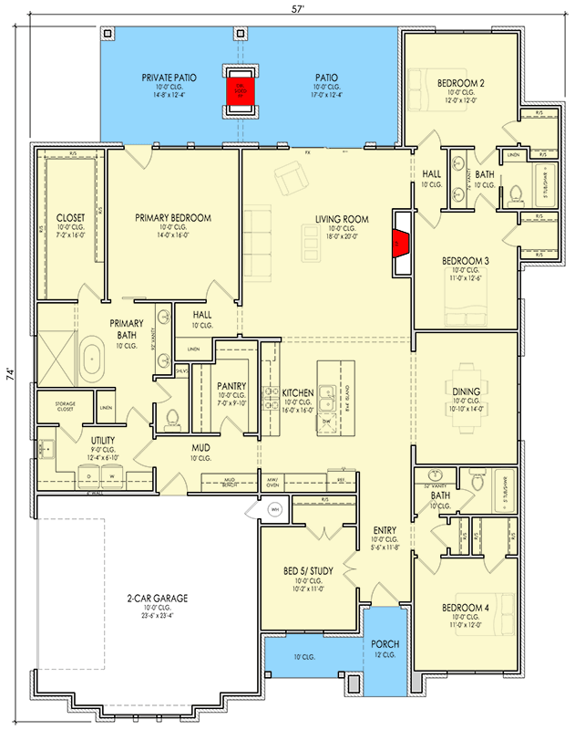 Plan 880008HLN: New American House Plan with 4 Bedrooms and Spacious Living Areas - Floor Plan - Image #6 - Craftsman, Modern Farmhouse, New American