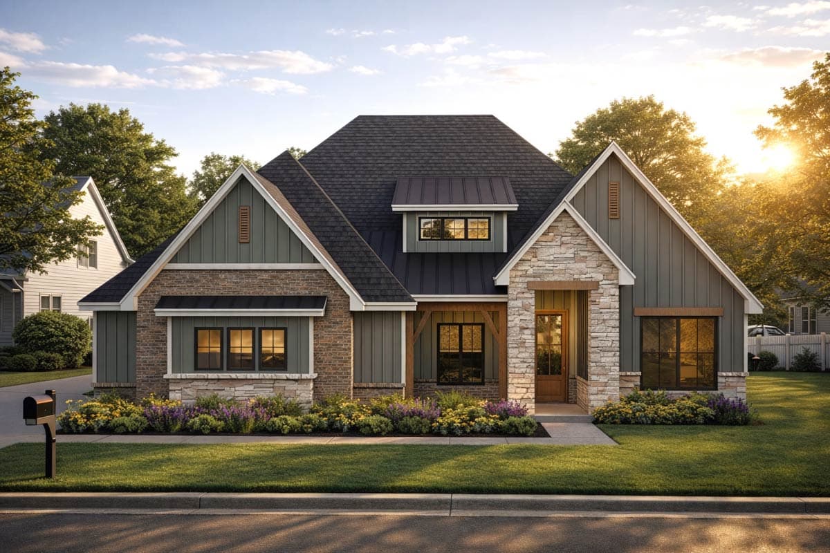 Plan image - 880008HLN:New American House Plan with 4 Bedrooms and Spacious Living Areas