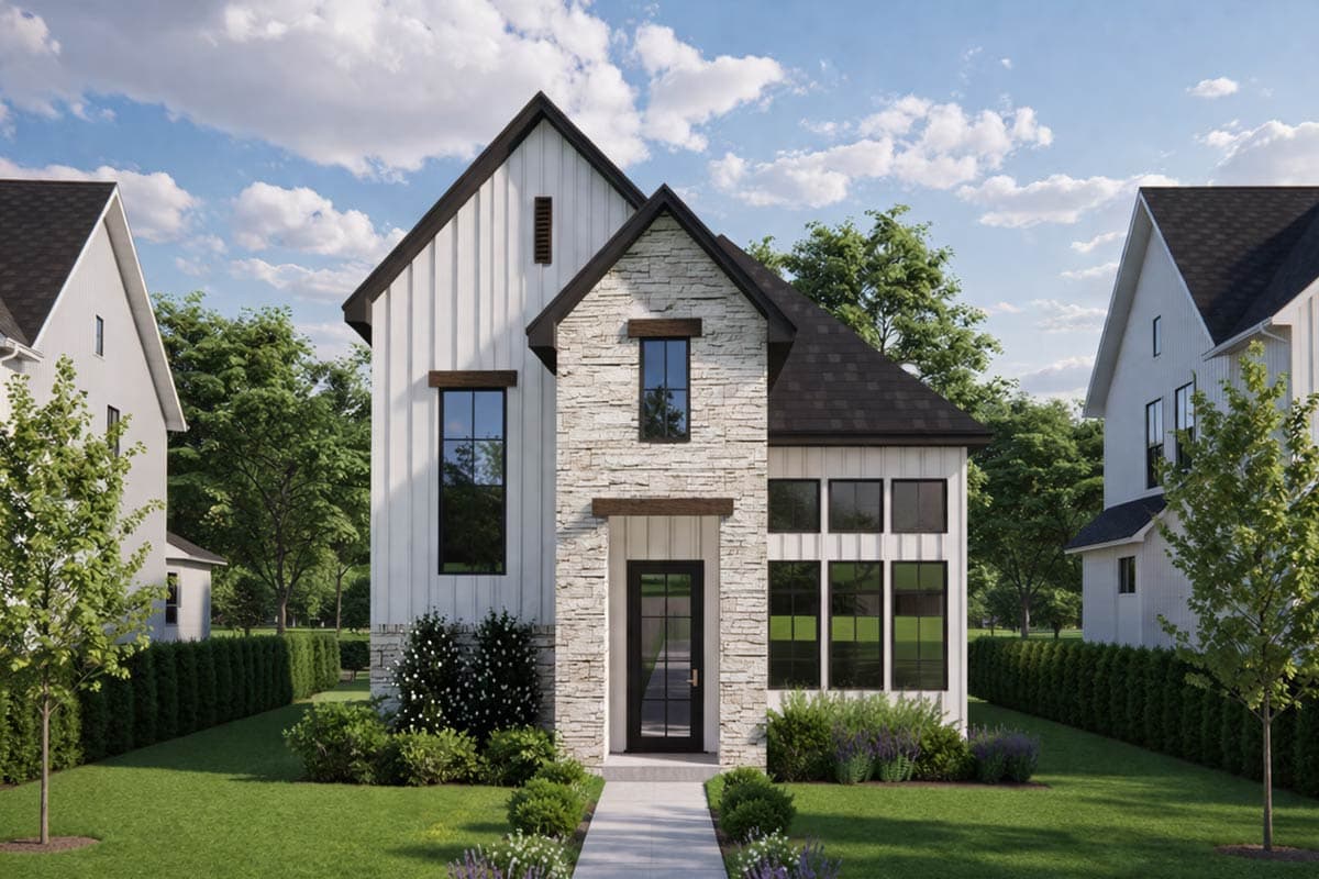 Plan image - 880009HLN:Contemporary European House Plan with 4 Bedrooms and Two Story Great Room