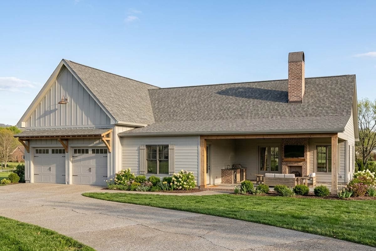 Plan 185045PHD: Two-Bedroom Ranch House Plan with Expansive Tandem Garage - Image #2 - Ranch, Southern, Traditional