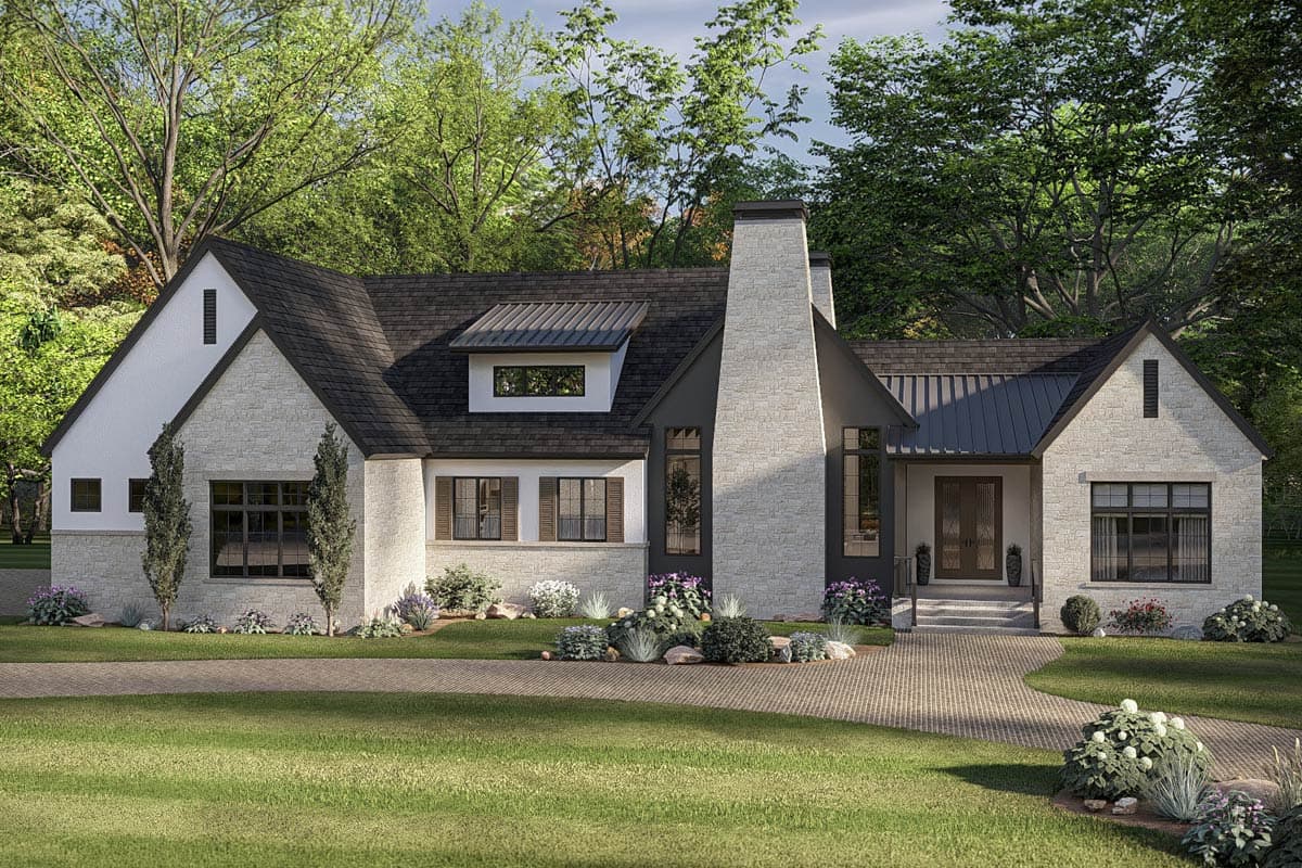 Plan 623650DJ: Modern Transitional House Plan with Three Bedrooms and Expansive Finished Potential - Image #2 - Modern, Transitional