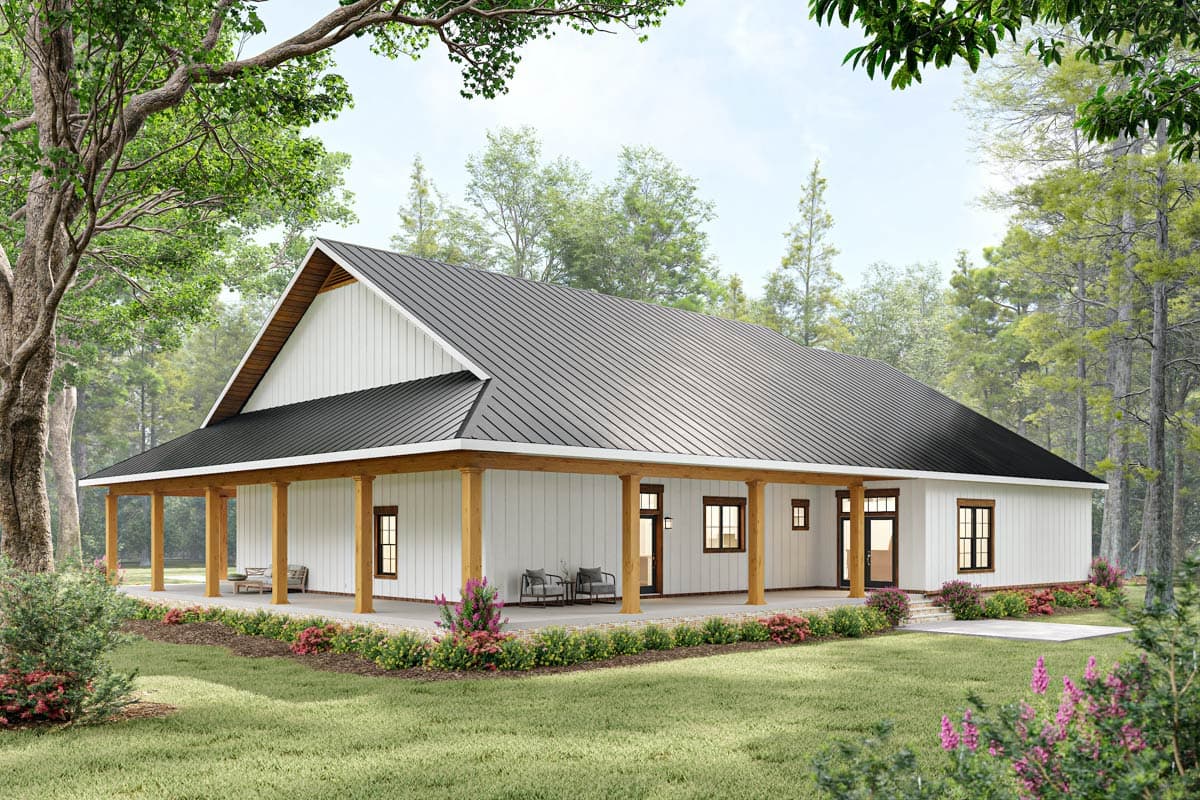 Plan 25086DH: Modern Barndominium House Plan with 7 Bedrooms and Wraparound Porch - Image #3 - Barndominium, Modern Farmhouse, New American