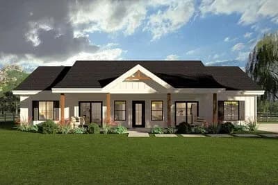Modern Farmhouse House Plan with Three Bedrooms and Expansive Front Porch