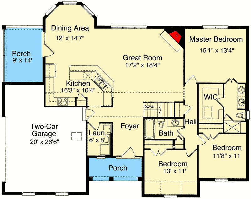Plan 39033ST: One-Story Multi-Gabled House Plan with 3 Bedrooms - 1794 Sq Ft - Floor Plan - Main Level - Southern, Traditional