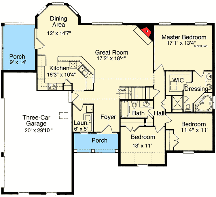 Plan 39034ST: Warm and Inviting One-Story House Plan - 1874 Sq Ft - Floor Plan - Main Level - Southern, Traditional