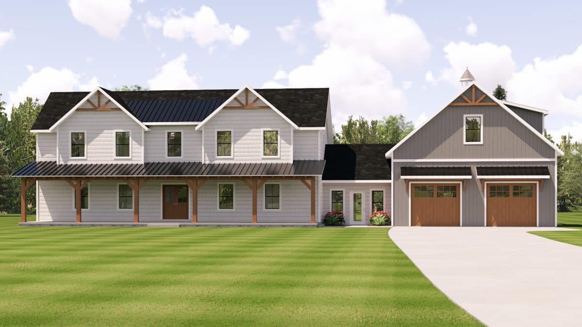 Plan 135430GRA: Modern Farmhouse House Plan with Two Master Suites and Bonus Room - Image #2 - Country, Farmhouse, Modern Farmhouse, New American
