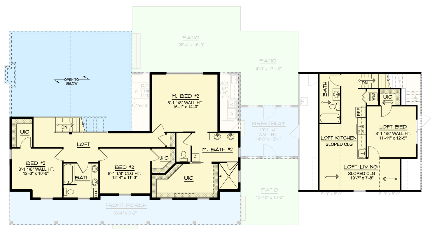 Plan 135430GRA: Modern Farmhouse House Plan with Two Master Suites and Bonus Room - Floor Plan - 2nd Level - Country, Farmhouse, Modern Farmhouse, New American