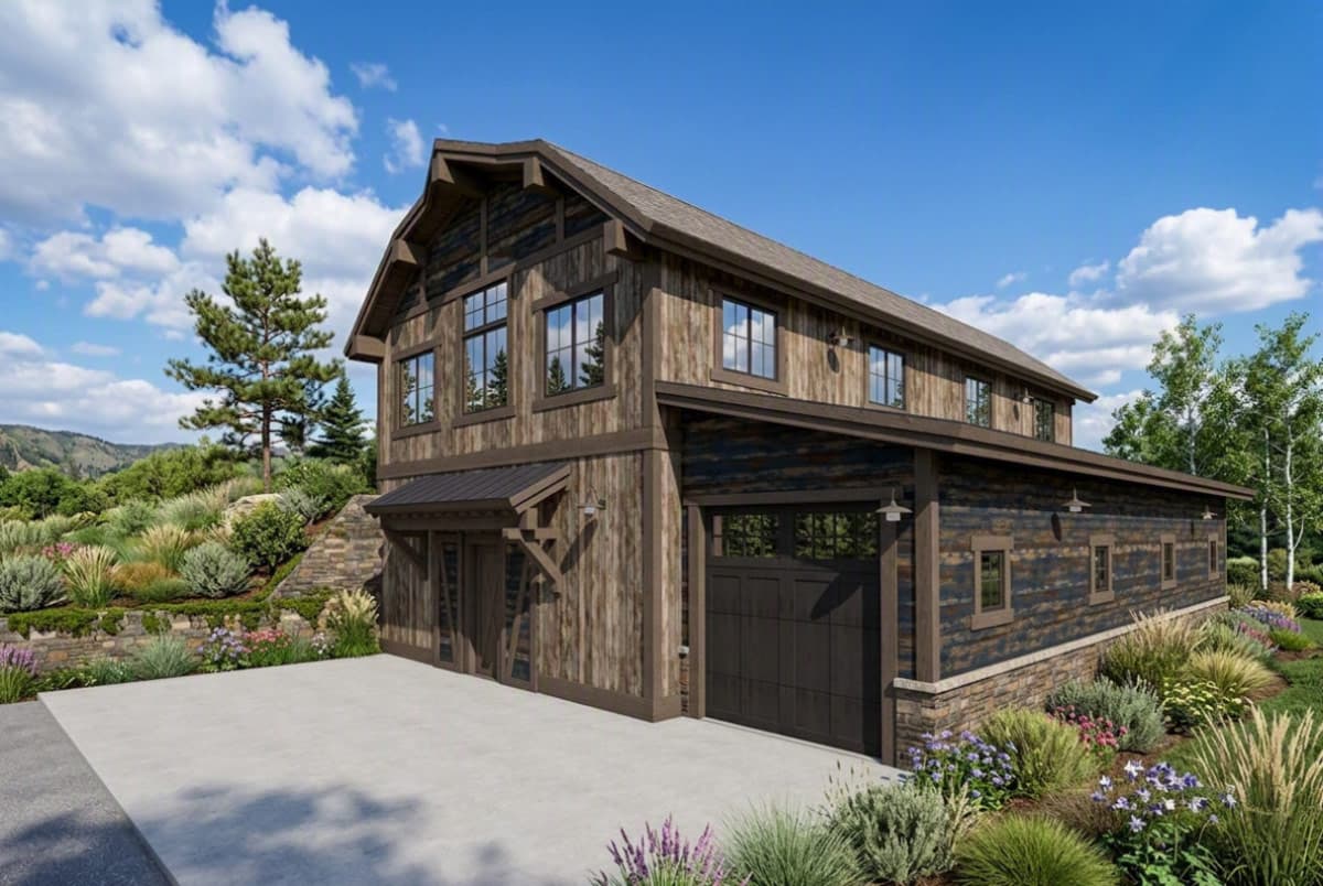 Plan 64571SC: Rustic Barn House Plan Featuring One Bedroom and Massive Six-Car Garage - Image #2 - Barndominium, Rustic