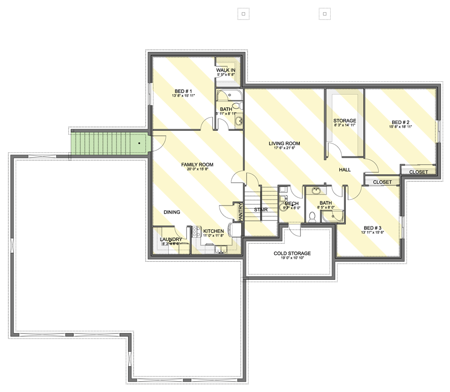 Plan 61758UT: Traditional Farmhouse House Plan with 3 Bedrooms and Massive 6-Car Tandem Garage - Floor Plan - Basement Level - Craftsman, Farmhouse, Traditional