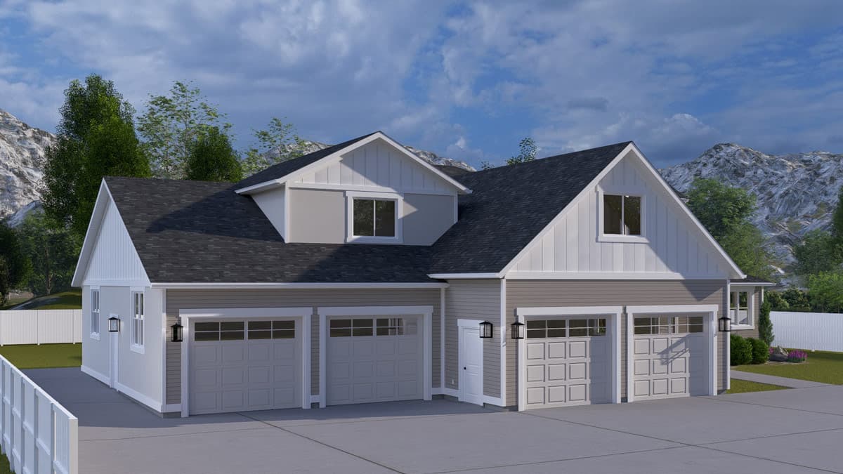 Plan 61758UT: Traditional Farmhouse House Plan with 3 Bedrooms and Massive 6-Car Tandem Garage - Image #5 - Craftsman, Farmhouse, Traditional