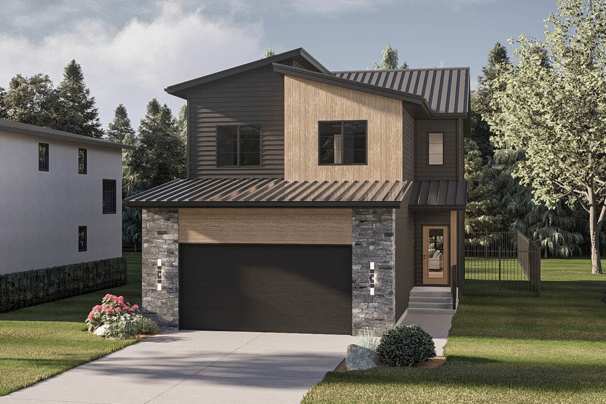 Plan 623651DJ: Contemporary Three Bedroom Modern House Plan with Attached Two Car Garage - Image #3 - Contemporary, Modern, Northwest