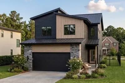 Contemporary Three Bedroom Modern House Plan with Attached Two Car Garage