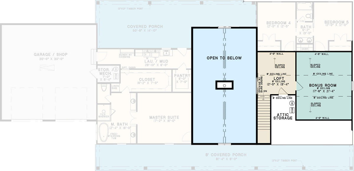 Plan 700512SND: Spacious Five Bedroom Barndominium Farmhouse House Plan with Attached Two-Car Garage - Floor Plan - Image #4 - Barndominium, Farmhouse