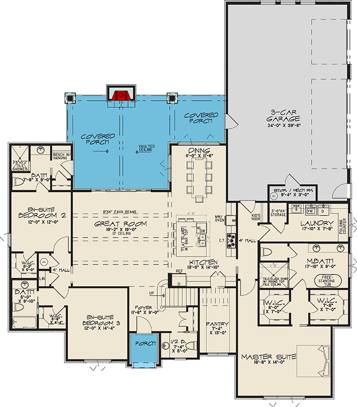 Plan 700513SND: European Inspired Country House Plan with 3 Bedrooms and 3-Car Garage - Floor Plan - Image #2 - Country, European, Traditional