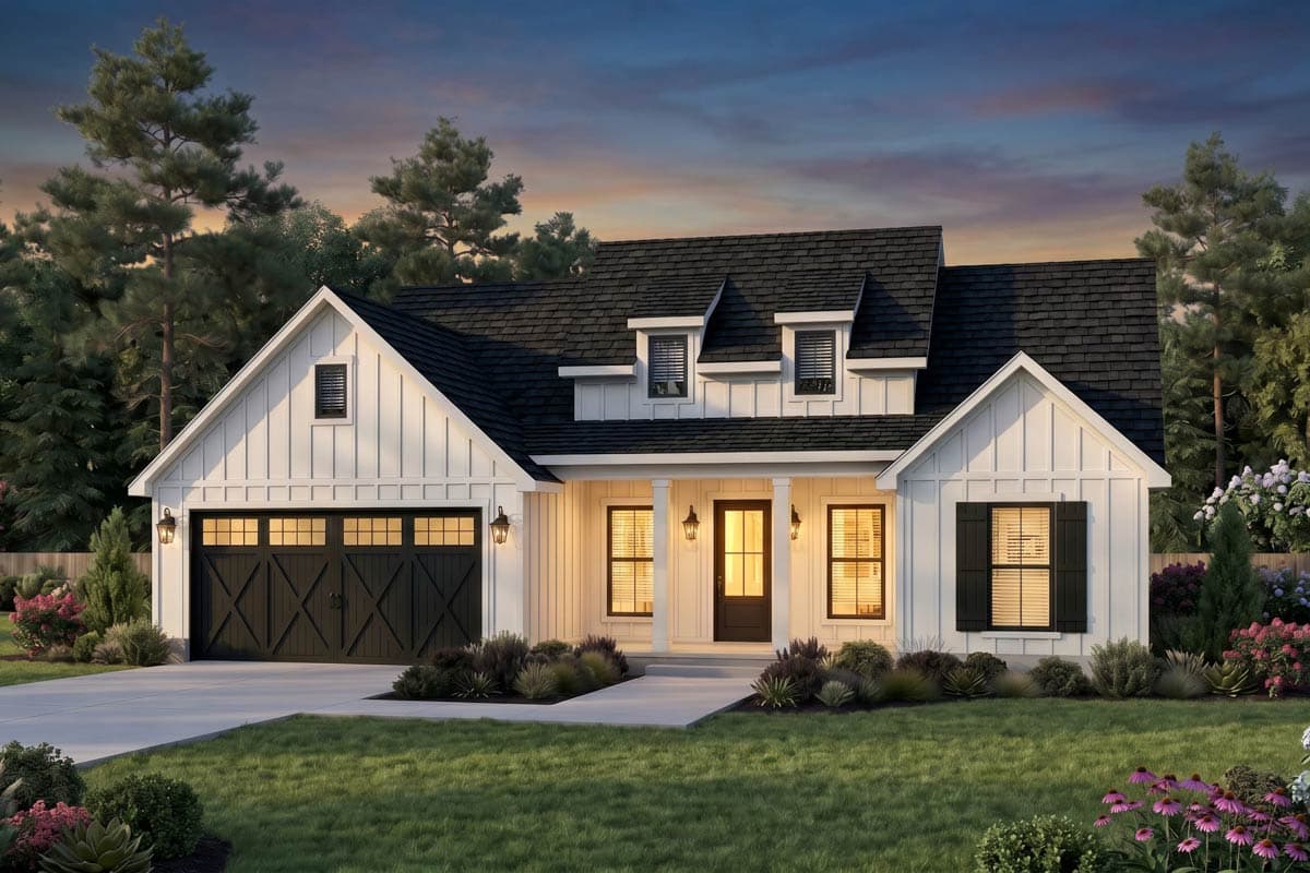 Plan 56574SM: Charming Modern Farmhouse House Plan with Three Bedrooms and Attached Garage - Image #2 - Cottage, Farmhouse, Modern Farmhouse