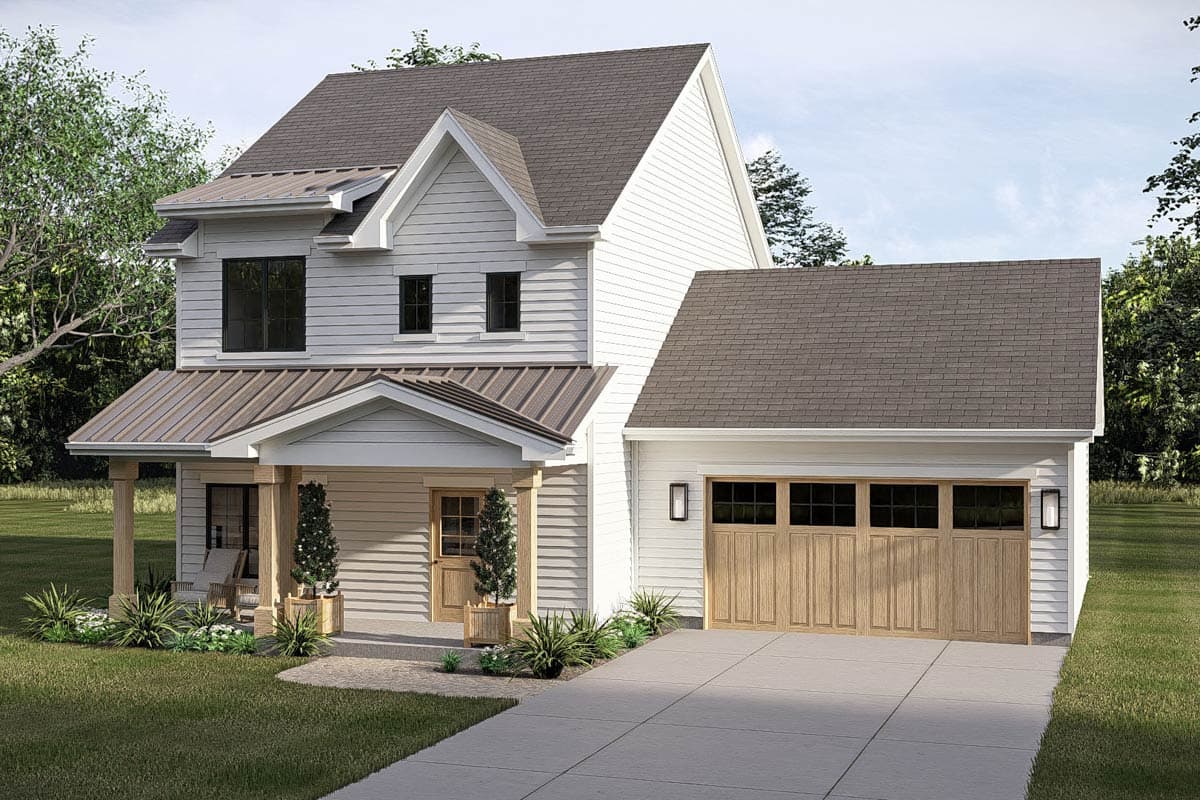 Plan 623652DJ:  Farmhouse House Plan with 3 Bedrooms and 2-Car Garage - Image #2 - Farmhouse, Traditional