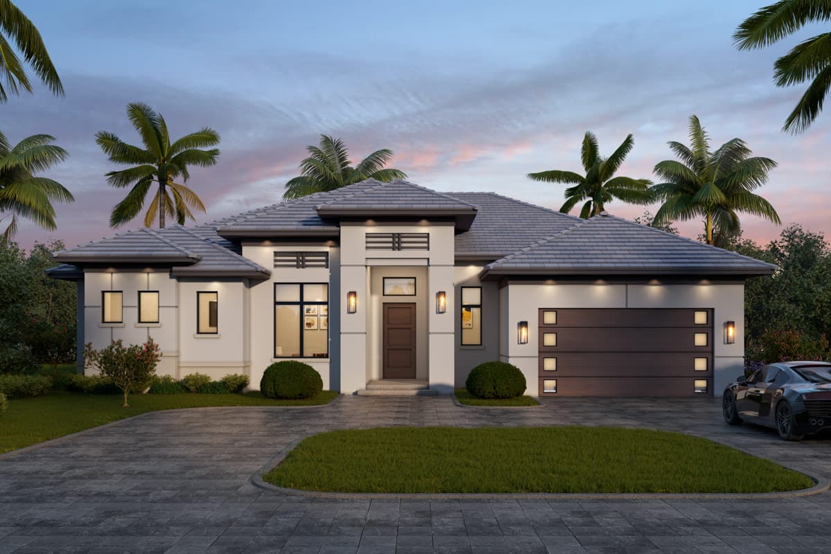 Contemporary Florida-Style House Plan with 3 Bedrooms and Open Layout