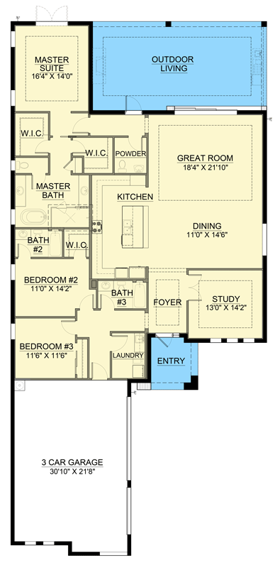 Plan 65770BS: Coastal Modern House Plan with 3 Bedrooms and 3-Car Garage - Floor Plan - Image #6 - Coastal, Contemporary, Florida-Style, Modern