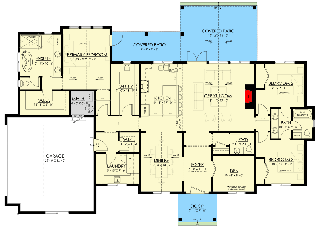 Plan 270132AF: Farmhouse House Plan with 3 Bedrooms and Vaulted Ceilings - Floor Plan - Image #10 - Country, Farmhouse, Ranch, Traditional