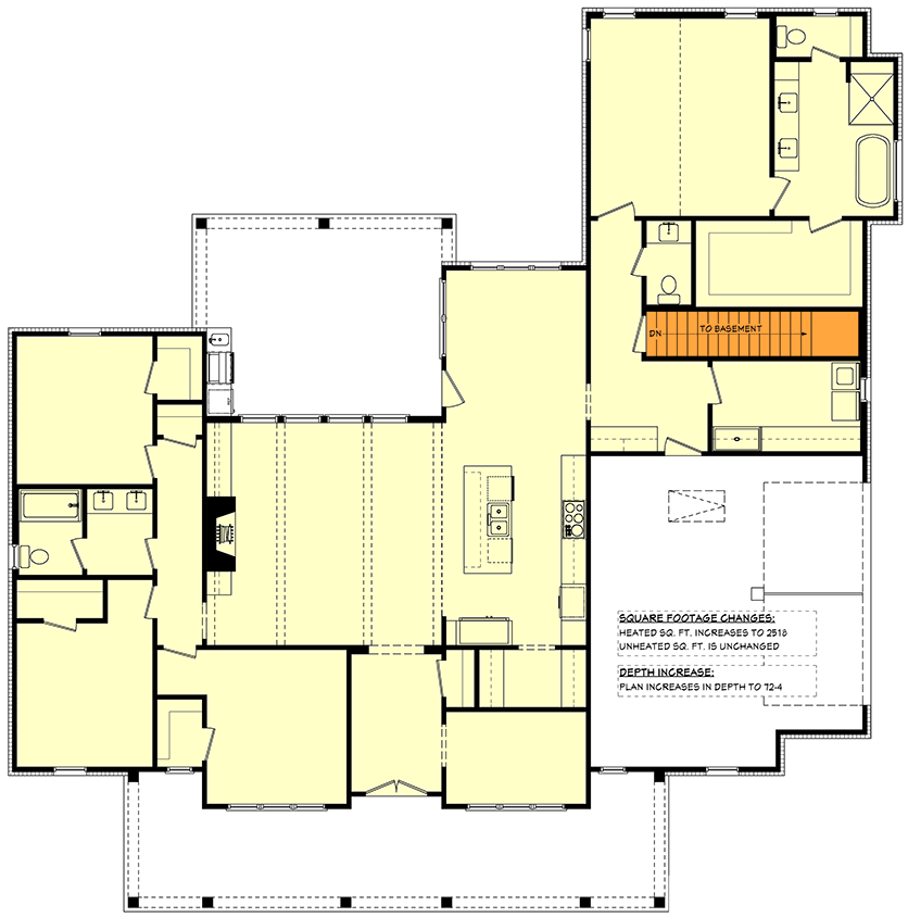 Plan 52048HZ: Charming Southern Farmhouse House Plan with 4 Bedrooms and Expansive Porches - Floor Plan - Basement Stairs Location - Country, Farmhouse, Southern