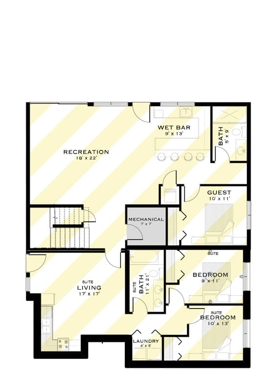 Plan 147071RML: Contemporary Modern House Plan with 3 Bedrooms and Two Story Great Room - Floor Plan - Optionally Finished Basement - Contemporary, Modern