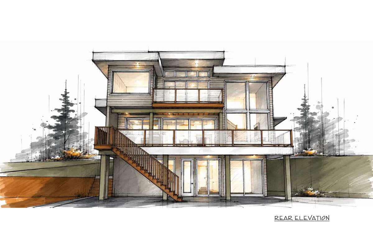 Plan 147071RML: Contemporary Modern House Plan with 3 Bedrooms and Two Story Great Room - Image #9 - Contemporary, Modern