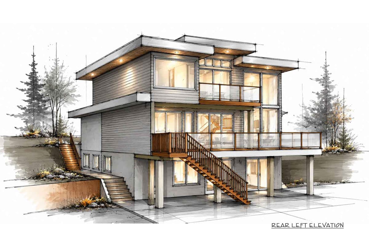 Plan 147071RML: Contemporary Modern House Plan with 3 Bedrooms and Two Story Great Room - Image #8 - Contemporary, Modern