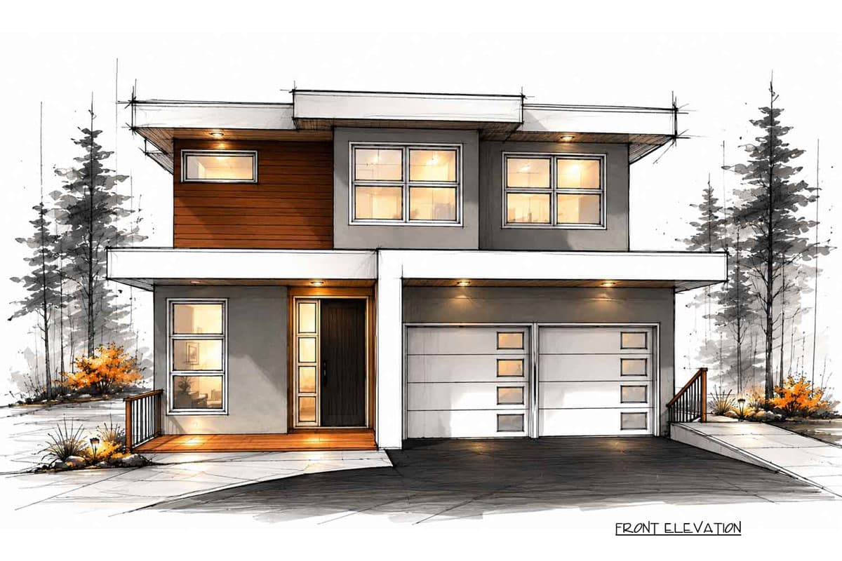 Plan 147071RML: Contemporary Modern House Plan with 3 Bedrooms and Two Story Great Room - Image #6 - Contemporary, Modern