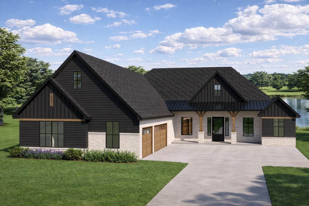 Plan image - 880011HLN:Elegant Modern Farmhouse House Plan with Four Bedrooms and Three-Car Garage