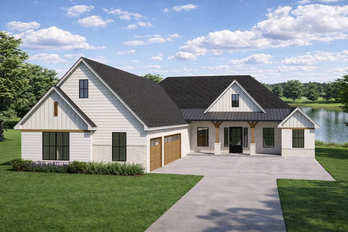 Plan 880011HLN: Elegant Modern Farmhouse House Plan with Four Bedrooms and Three-Car Garage - Image #2 - Country, Farmhouse, New American, Southern