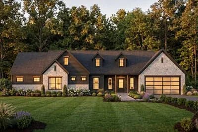Three Bedroom Modern Farmhouse House Plan with Attached Garage