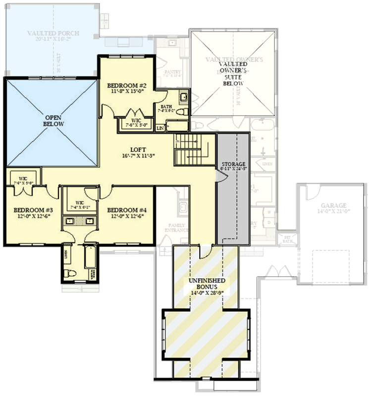 Plan 46539LA: Modern Farmhouse House Plan with 4 Bedrooms and 3-Car Garage - Floor Plan - Image #5 - Farmhouse, Modern Farmhouse, New American, Transitional
