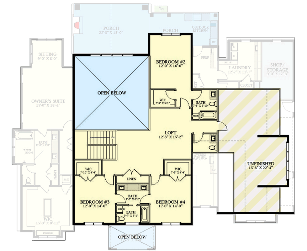 Plan 46540LA: Modern Transitional Farmhouse House Plan with 4 Bedrooms and Workshop Space - Floor Plan - Image #4 - Farmhouse, Modern Farmhouse, New American, Transitional