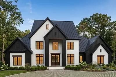 Modern Transitional Farmhouse House Plan with 4 Bedrooms and Workshop Space
