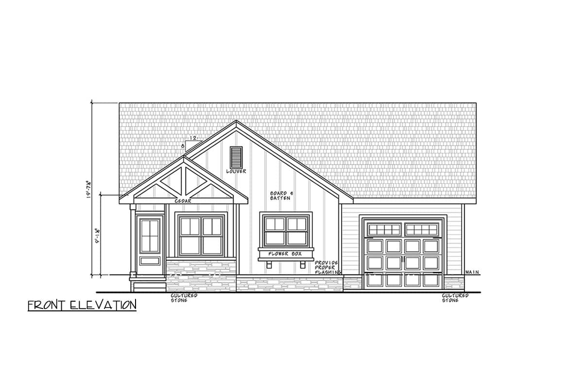 Plan 42763DB: Three Bedroom Cottage House Plan with One Car Garage - Image #2 - Cottage, Craftsman, Farmhouse, Traditional