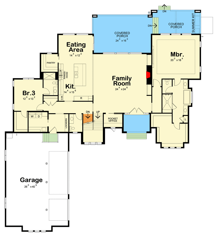 Plan 42764DB: Modern European Four-Bedroom House Plan with Courtyard Entry and Spacious Layout - Floor Plan - Main Level - European, Modern