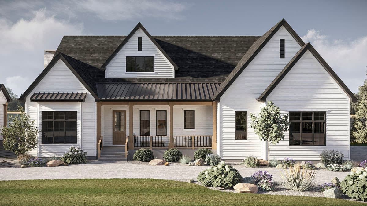 Plan 623653DJ: Sprawling Four-Bedroom Farmhouse House Plan with Four-Car Garage and Wraparound Porch - Image #3 - Farmhouse