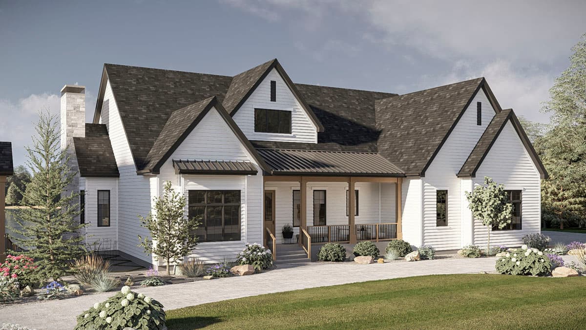 Plan 623653DJ: Sprawling Four-Bedroom Farmhouse House Plan with Four-Car Garage and Wraparound Porch - Image #4 - Farmhouse