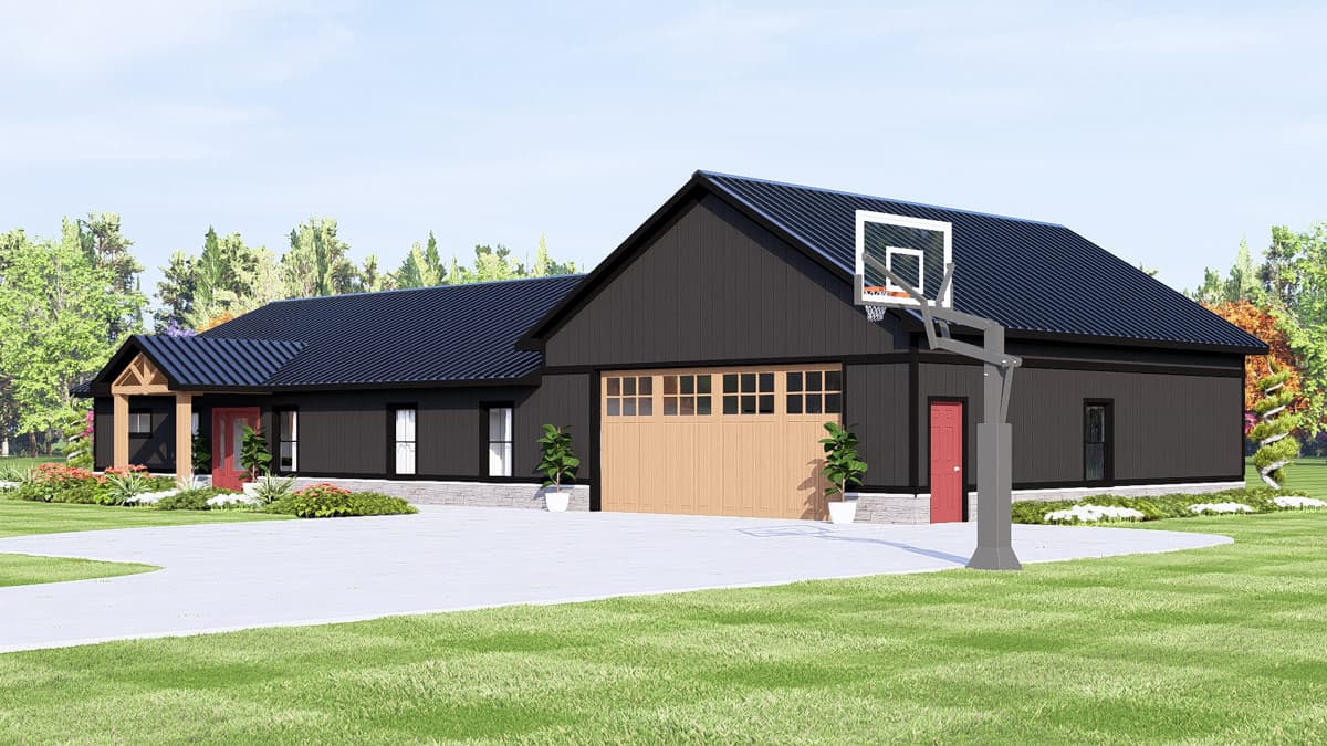 Plan 135434GRA: Modern Barndominium House Plan with 3 Bedrooms and Workshop - Image #2 - Barndominium, Craftsman, Modern Farmhouse, New American, Ranch