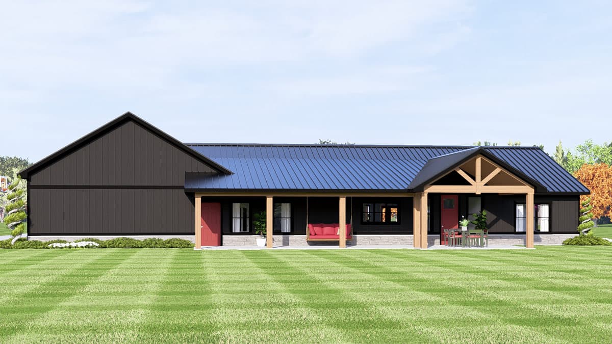 Plan 135434GRA: Modern Barndominium House Plan with 3 Bedrooms and Workshop - Image #4 - Barndominium, Craftsman, Modern Farmhouse, New American, Ranch